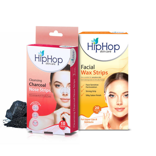 HipHop Blackhead Remover Nose Strips for Women (Activated Charcoal, 10 Strips) + Facial Wax Strips (Argan Oil, 20 Strips)
