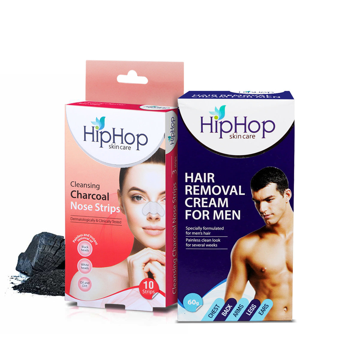 HipHop Blackhead Remover Nose Strips for Women (Activated Charcoal, 10 Strips) + Hair Removal Cream for Men (60gm)