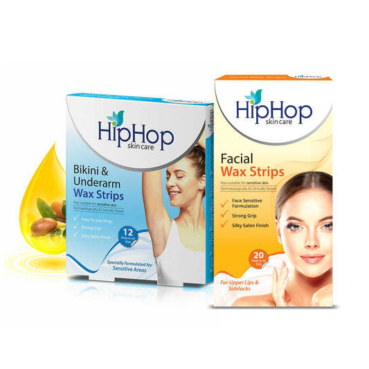 HipHop Facial Wax Strips (Argan Oil, 20 Strips) + Bikini & Underarm Wax Strips (Argan Oil, 12 Strips)