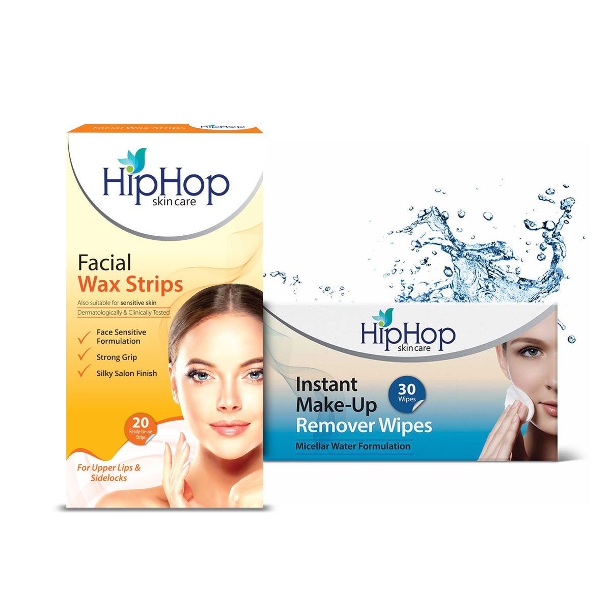 HipHop Facial Wax Strips (Argan Oil, 20 Strips) + Instant Makeup Remover Wipes (Micellar water, 30 Wipes)