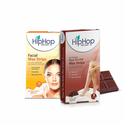 HipHop Facial Wax Strips (Argan Oil, 20 Strips) + Body Wax Strips (Choco Extract, 8 Strips)