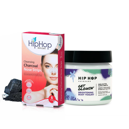 HipHop Blackhead Remover Nose Strips for Women (Activated Charcoal, 6 Strips) + Brightening Body Yogurt (100 gm)