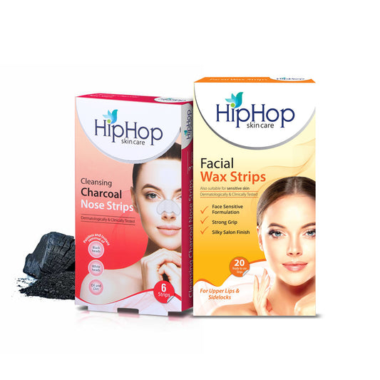 HipHop Blackhead Remover Nose Strips for Women (Activated Charcoal, 6 Strips) + Facial Wax Strips (Argan Oil, 20 Strips)