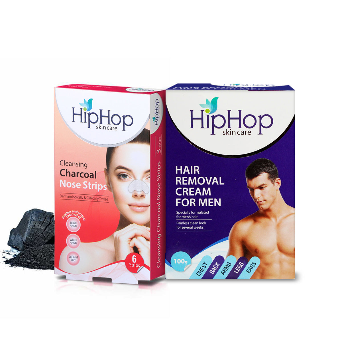 HipHop Blackhead Remover Nose Strips for Women (Activated Charcoal, 6 Strips) + Hair Removal Cream for Men (Aleo Vera, 100gm)