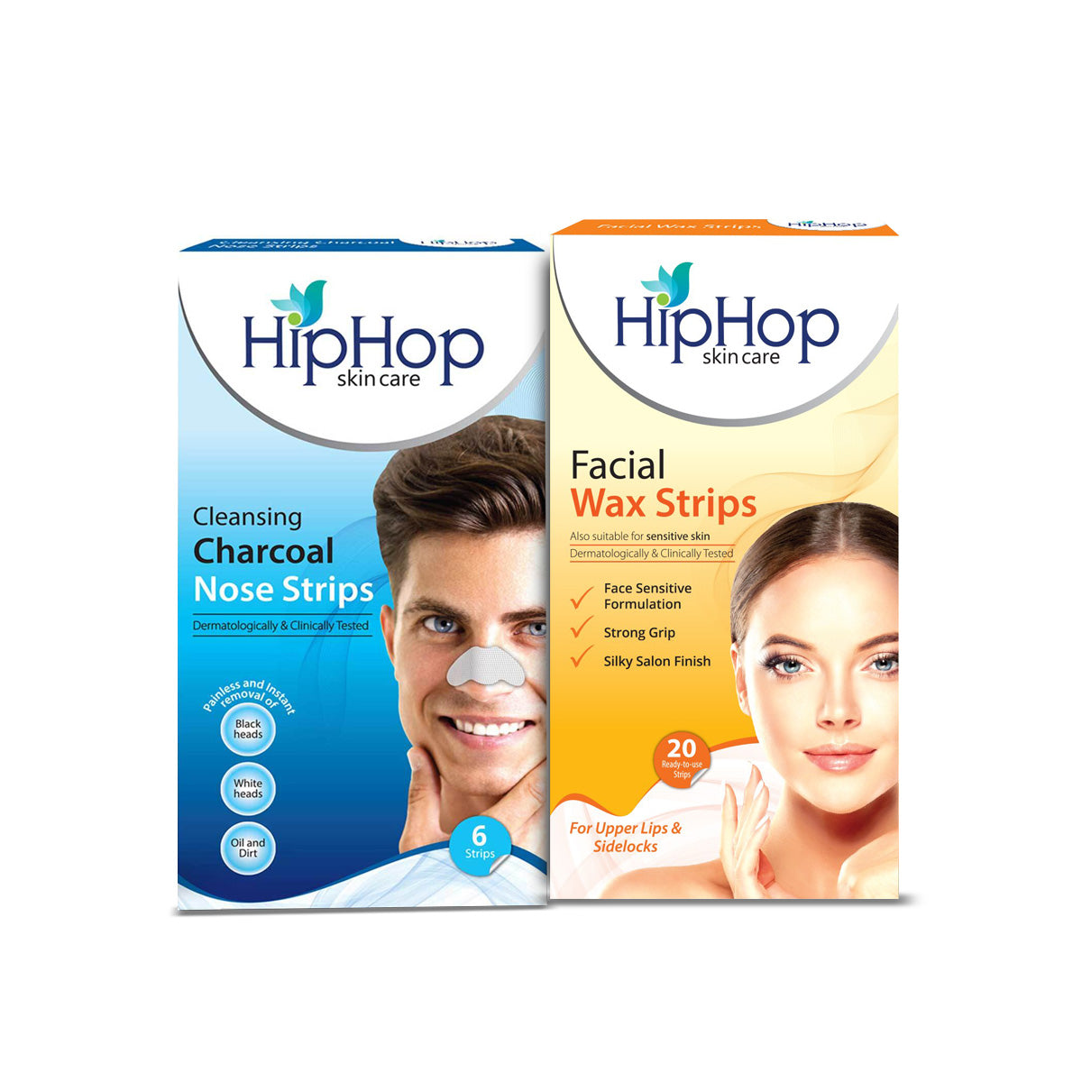 HipHop Blackhead Remover Nose Strips for Men (Activated Charcoal, 6 Strips) + Facial Wax Strips (Argan Oil, 20 Strips)