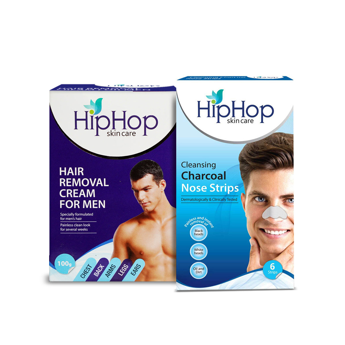 HipHop Blackhead Remover Nose Strips for Men (Activated Charcoal, 6 Strips) + Hair Removal Cream for Men (Aleo Vera, 100gm)