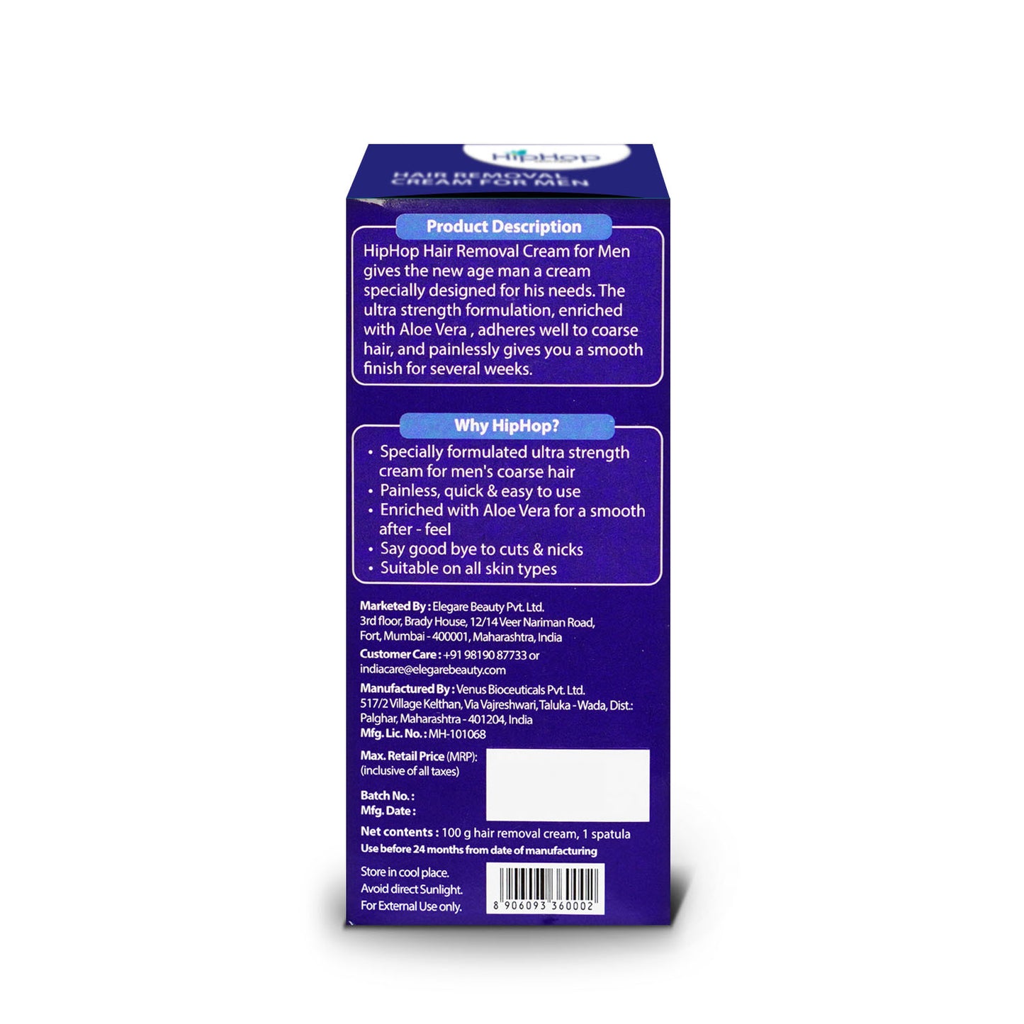 HipHop Body Wax Strips (Choco Extract, 8 Strips) + Hair Removal Cream for Men (Aleo Vera, 100gm)