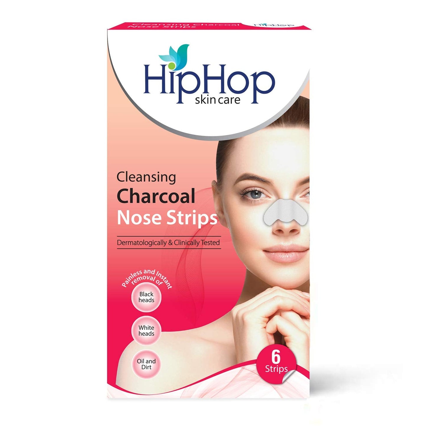 HipHop Blackhead Remover Nose Strips for Women (Activated Charcoal, 6 Strips) + Anti-Acne Face Cleanser (Salicylic Acid, 100 ml)