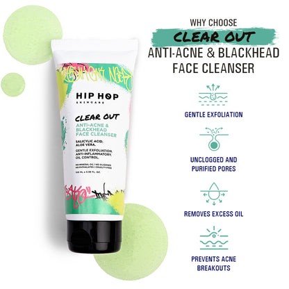 HipHop Body Wax Strips (Aloe Vera, 8 Strips) + Anti-Acne Face Cleanser (Salicylic Acid, 100 ml)