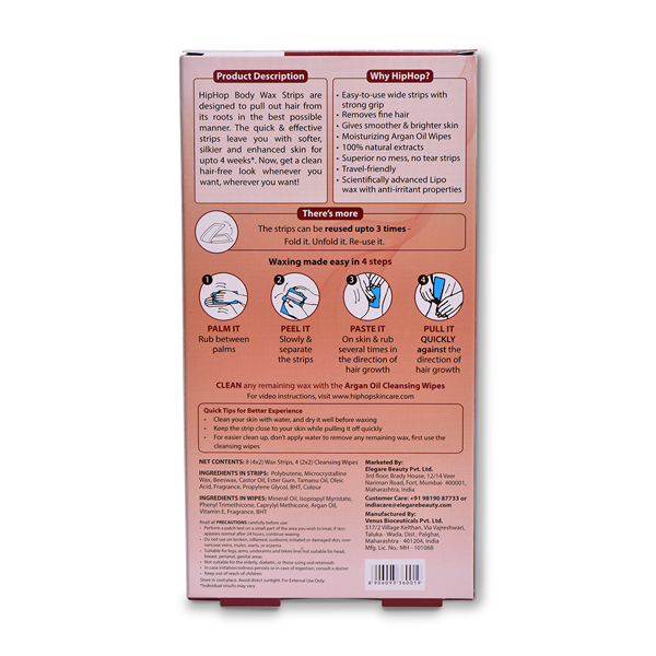 HipHop Facial Wax Strips (Argan Oil, 20 Strips) + Body Wax Strips (Choco Extract, 8 Strips)