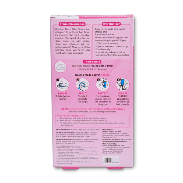 HipHop Blackhead Remover Nose Strips for Women (Activated Charcoal, 10 Strips) + Body Wax Strips (Choco Extract, 8 Strips)