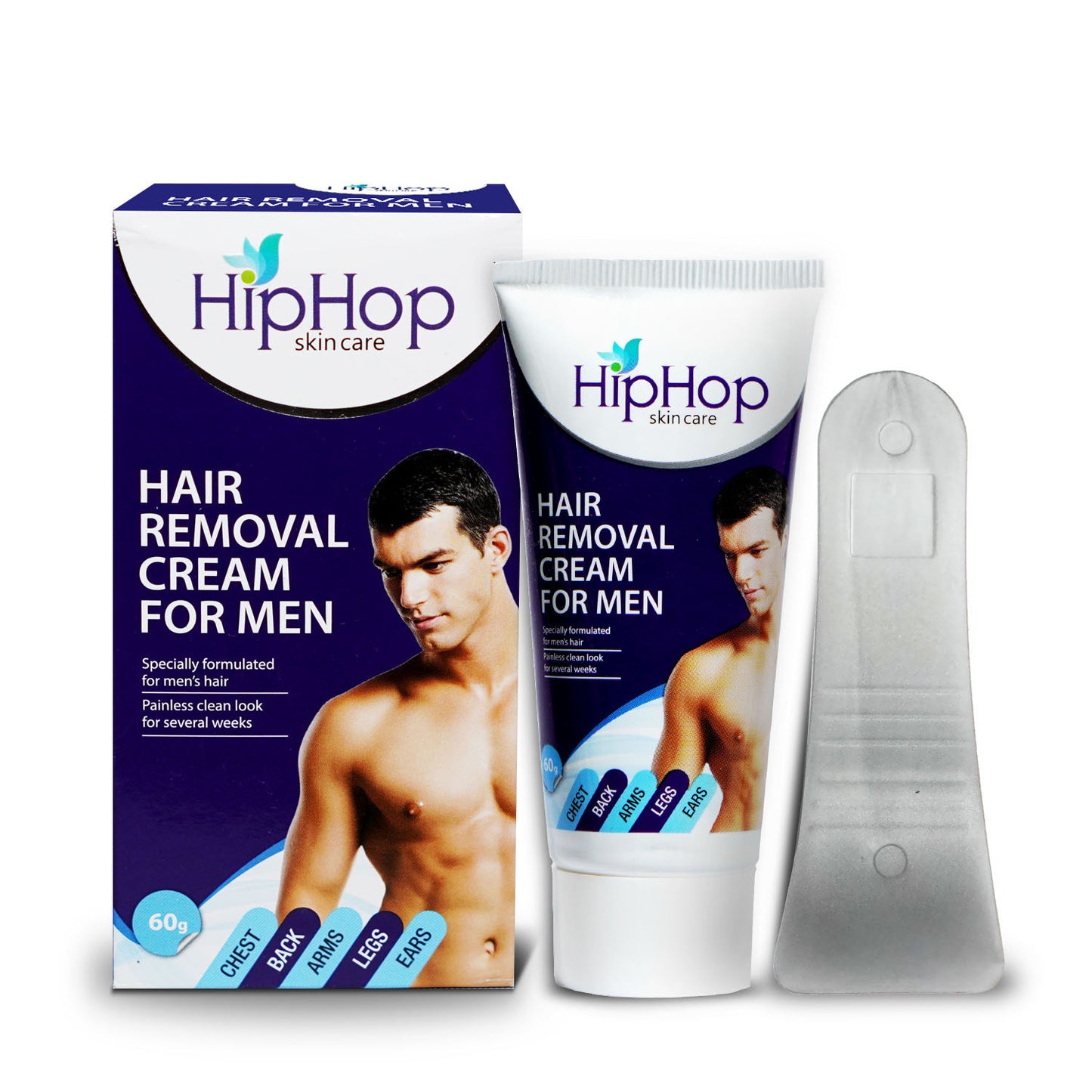 HipHop Body Wax Strips (Choco Extract, 8 Strips) + Hair Removal Cream for Men (60gm)