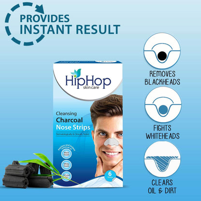 HipHop Blackhead Remover Nose Strips for Men (Activated Charcoal, 6 Strips) + Brightening Body Yogurt (100 gm)