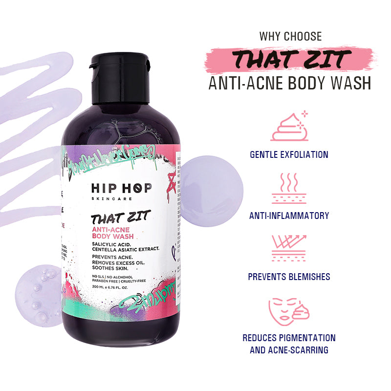 HipHop Body Wax Strips (Choco Extract, 8 Strips) + Anti-Acne Body Cleanser (Salicylic Acid, 200 ml)