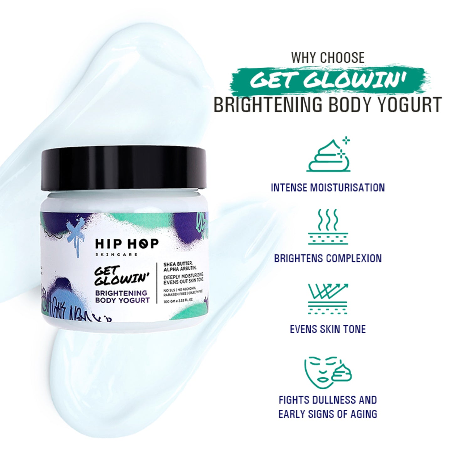 HipHop Blackhead Remover Nose Strips for Women (Activated Charcoal, 10 Strips) + Brightening Body Yogurt (100 gm)