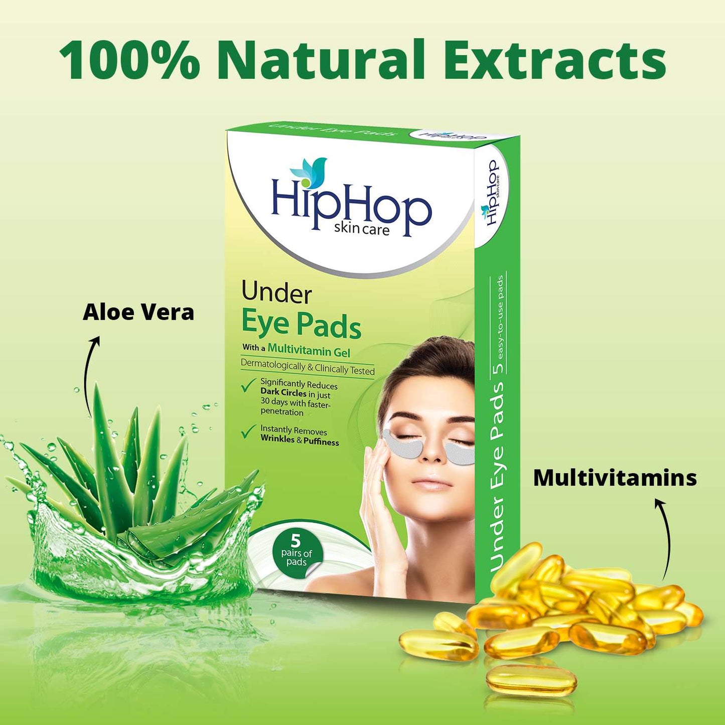 HipHop Facial Wax Strips (Argan Oil, 20 Strips) + Under Eye Pads (Multivitamin Gel, 5 Pairs)