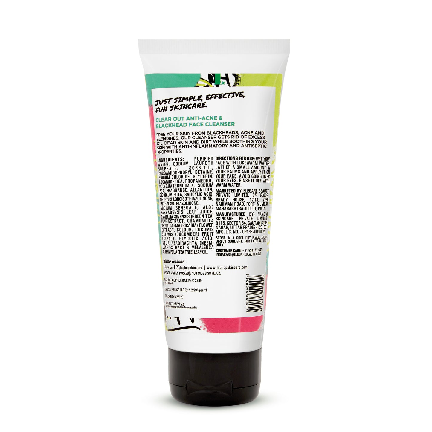 HipHop Bikini & Underarm Wax Strips (Argan Oil, 12 Strips) + Anti-Acne Face Cleanser (Salicylic Acid, 100 ml)