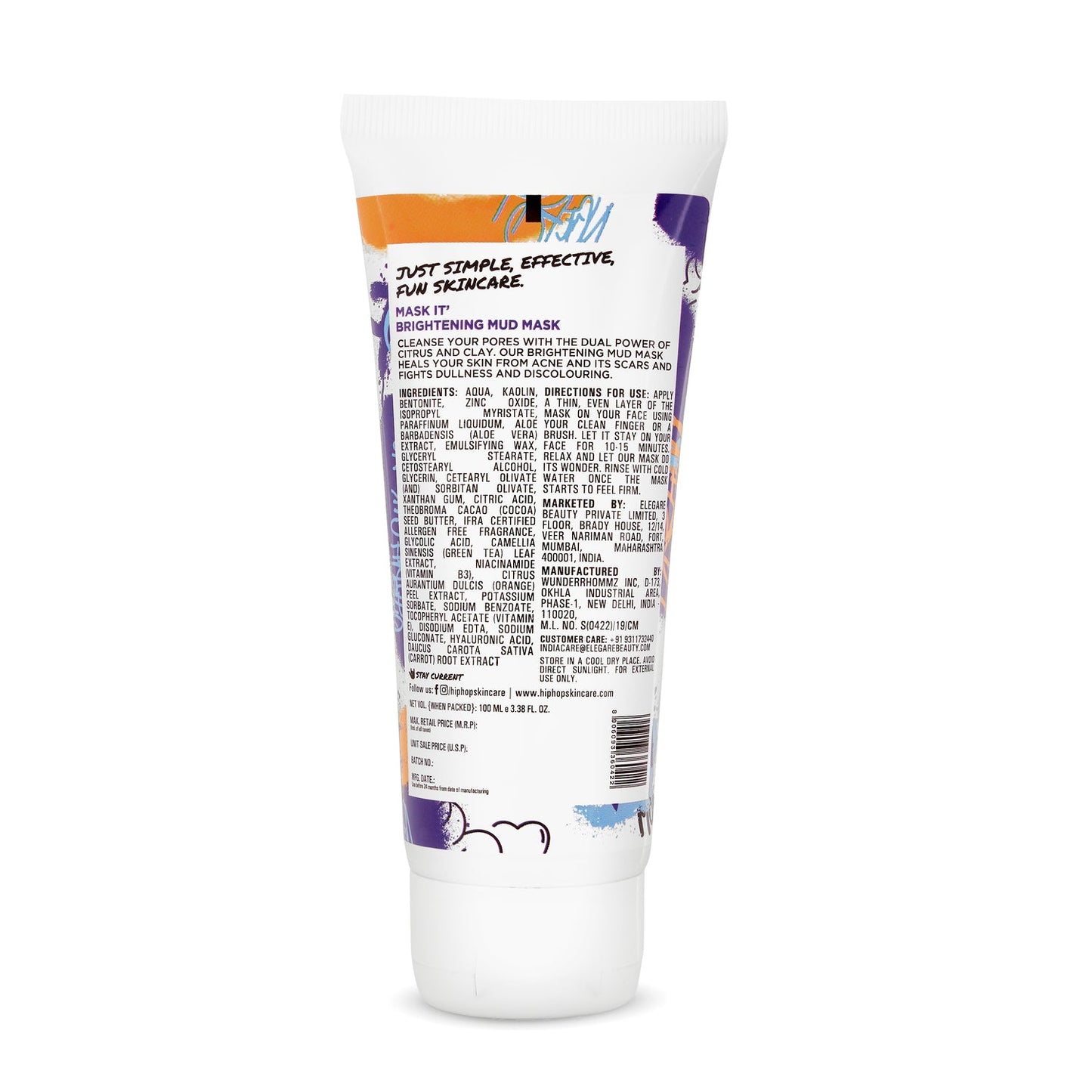 HipHop Blackhead Remover Nose Strips for Women (Activated Charcoal, 6 Strips) + Brightening Mud/Face Mask (Orange Peel Extract, 100 ml)