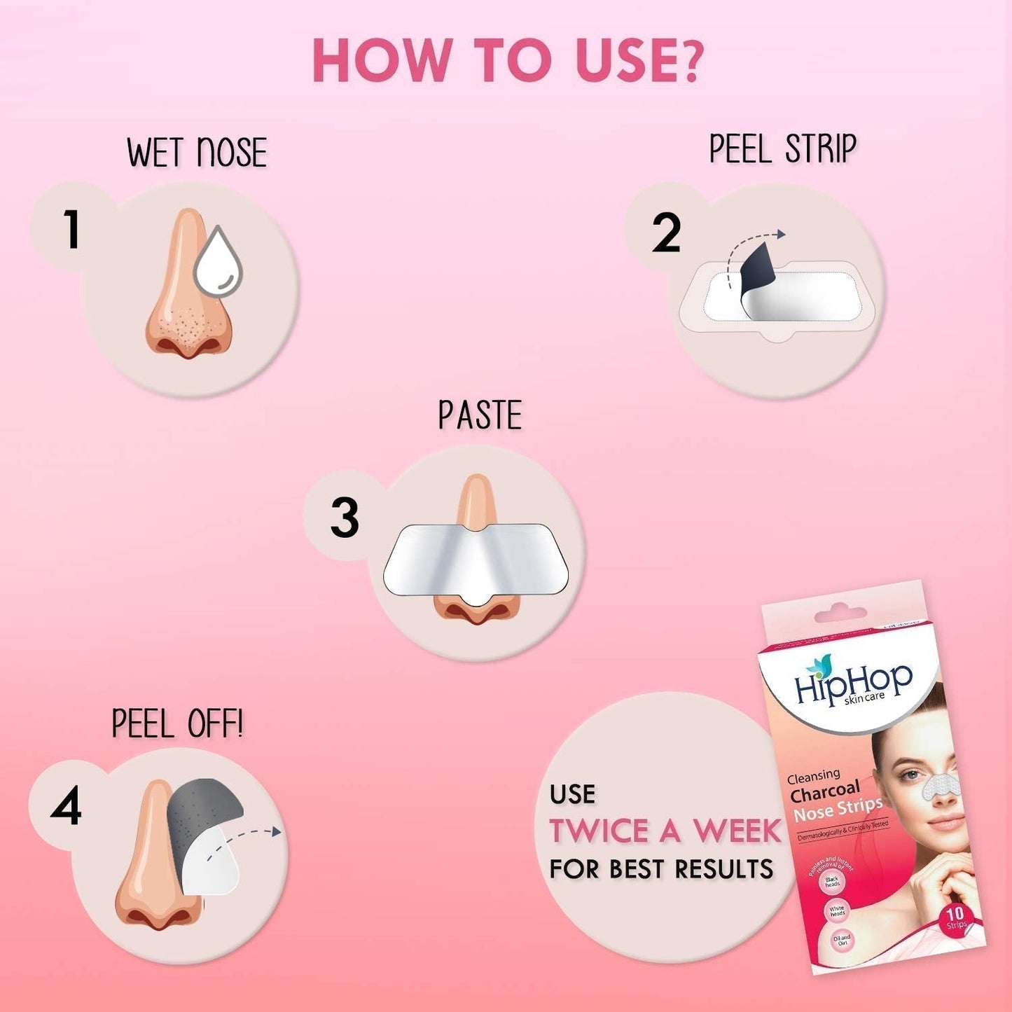 HipHop Blackhead Remover Nose Strips for Women (Activated Charcoal, 10 Strips) + Brightening Body Yogurt (100 gm)