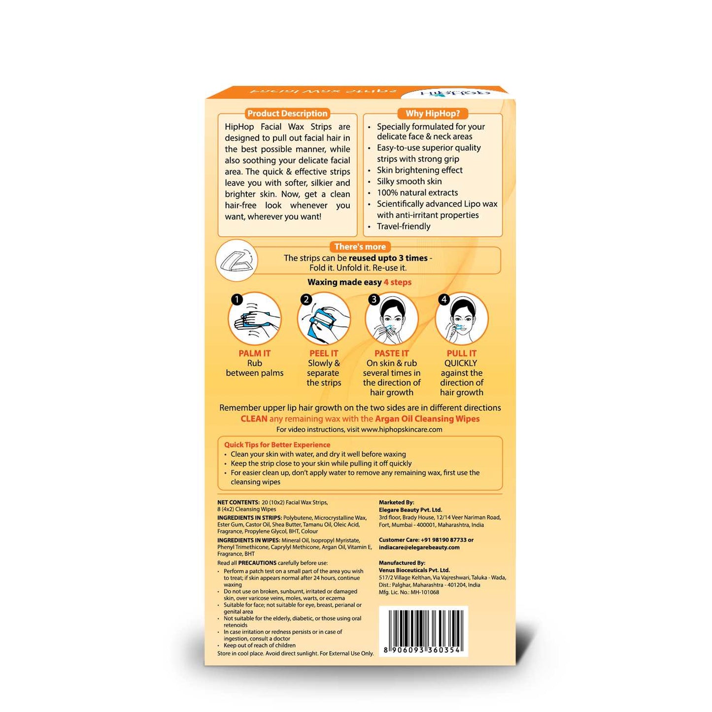 HipHop Blackhead Remover Nose Strips for Women (Activated Charcoal, 6 Strips) + Facial Wax Strips (Argan Oil, 20 Strips)