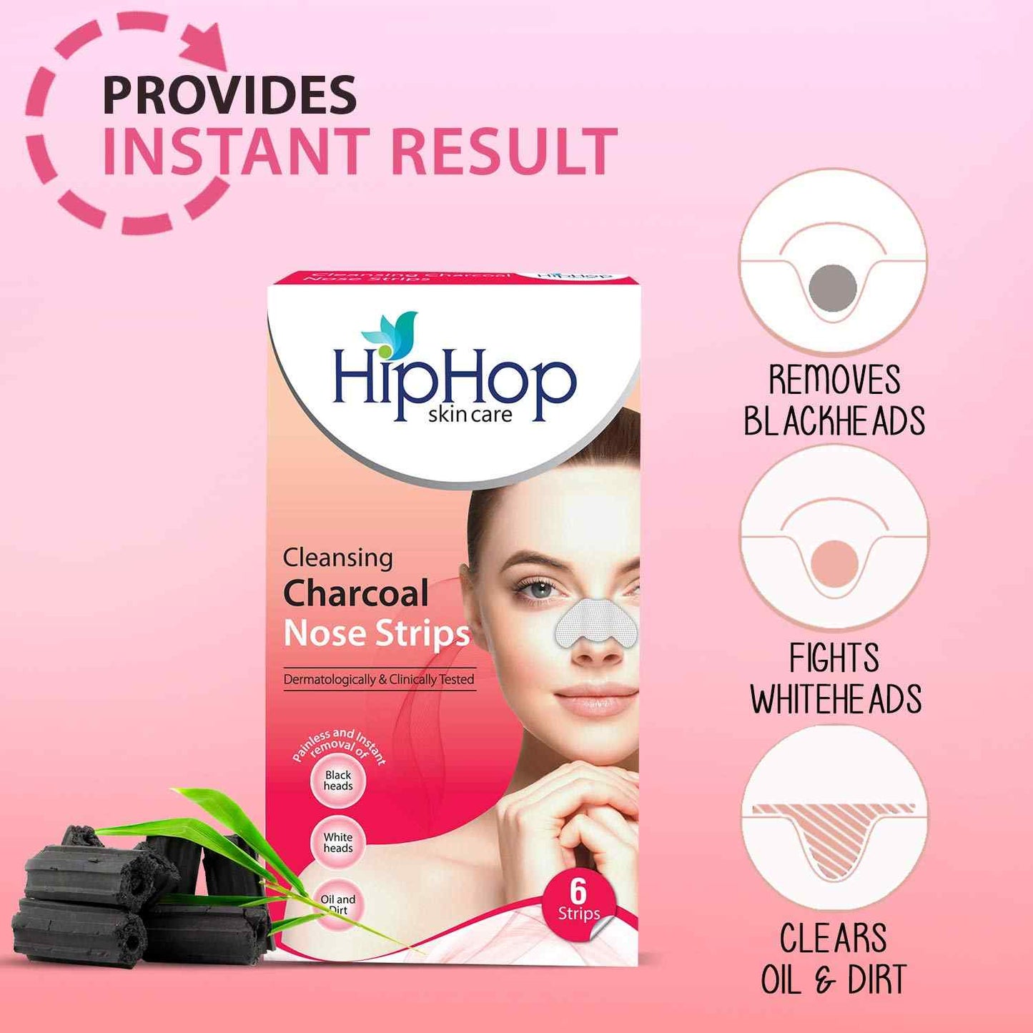 HipHop Blackhead Remover Nose Strips with Activated Charcoal For Women