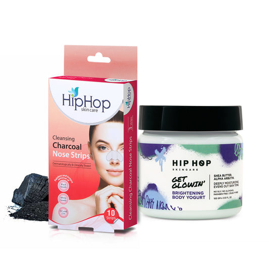 HipHop Blackhead Remover Nose Strips for Women (Activated Charcoal, 10 Strips) + Brightening Body Yogurt (100 gm)
