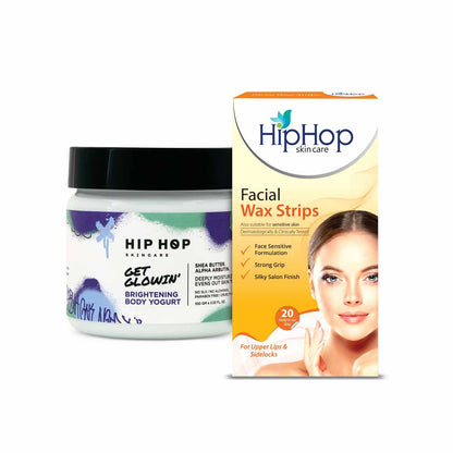 HipHop Facial Wax Strips (Argan Oil, 20 Strips) + Brightening Body Yogurt (100 gm)