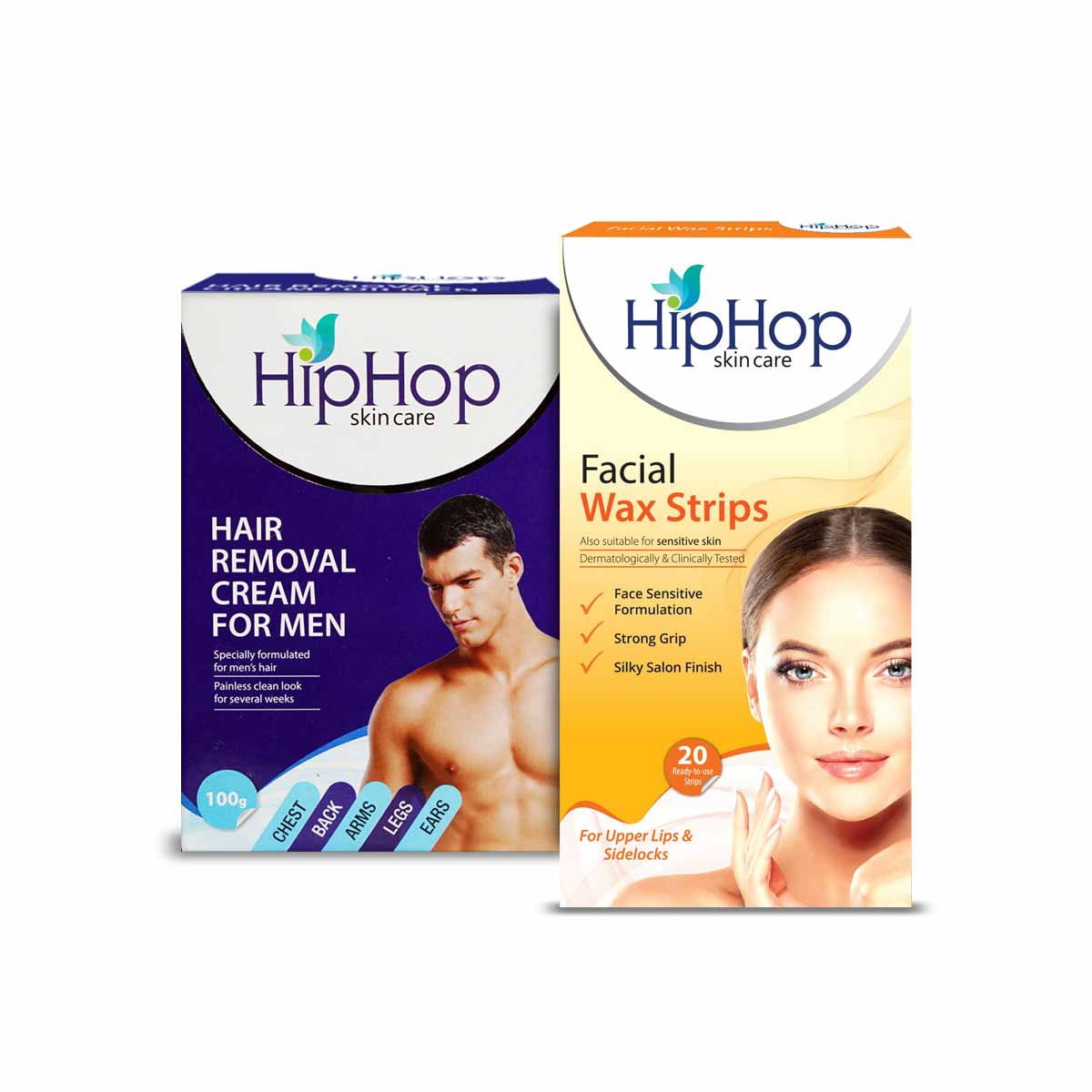 HipHop Facial Wax Strips (Argan Oil, 20 Strips) + Hair Removal Cream for Men (Aleo Vera, 100gm)