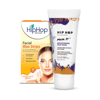 HipHop Facial Wax Strips (Argan Oil, 20 Strips) + Brightening Mud/Face Mask (Orange Peel Extract, 100 ml)