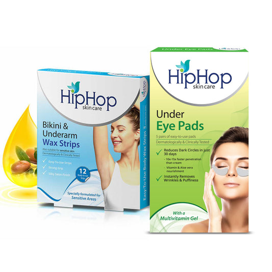 HipHop Bikini & Underarm Wax Strips (Argan Oil, 12 Strips) + Under Eye Pads (Multivitamin Gel, 5 Pairs)