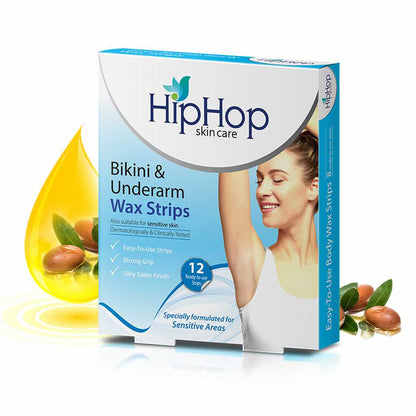 HipHop Bikini & Underarm Wax Strips (Argan Oil, 12 Strips) + Instant Nail Polish Remover Wipes (Argon Oil, 30 Wipes)