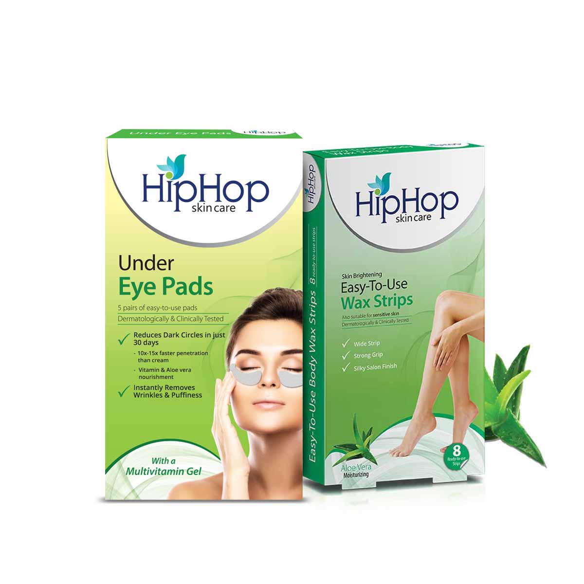 HipHop Body Wax Strips (Aloe Vera, 8 Strips) + Under Eye Pads (Multivitamin Gel, 5 Pairs)