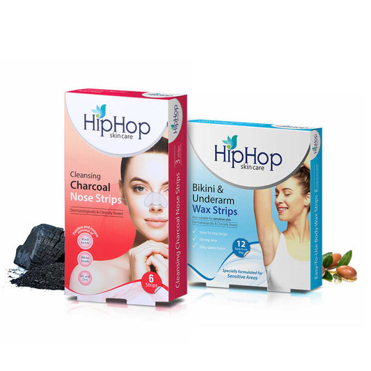 HipHop Blackhead Remover Nose Strips for Women (Activated Charcoal, 6 Strips) + Instant Nail Polish Remover Wipes (Argon Oil, 30 Wipes)