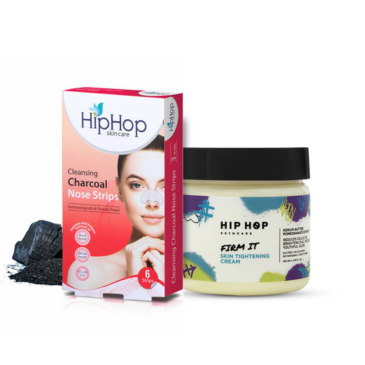 HipHop Blackhead Remover Nose Strips for Women (Activated Charcoal, 6 Strips) + Skin Tightening Cream (Pomegranate Extract, 100 gm)