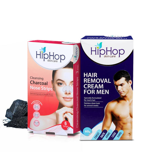 HipHop Blackhead Remover Nose Strips for Women (Activated Charcoal, 6 Strips) + Hair Removal Cream for Men (60gm)