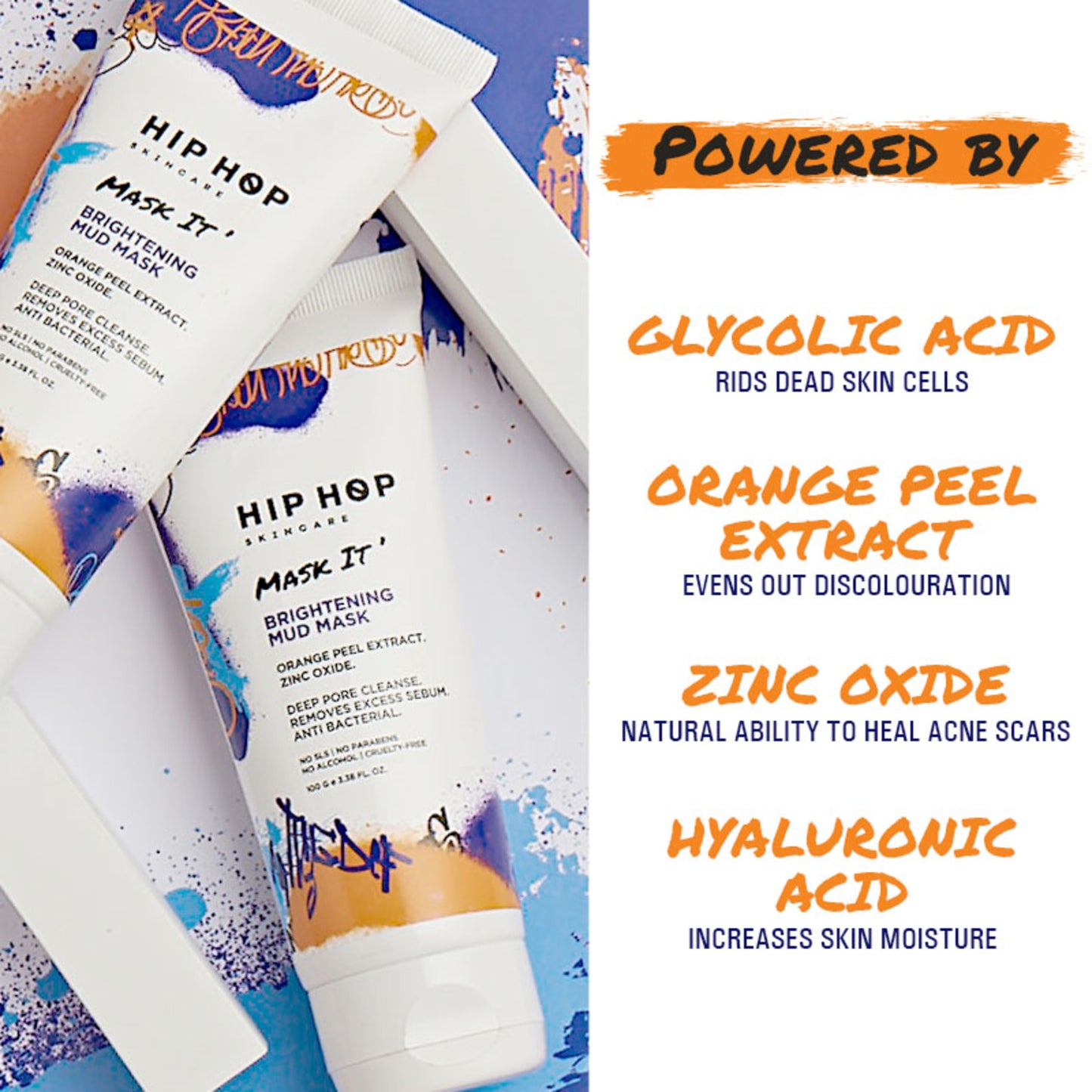 HipHop Body Wax Strips (Aloe Vera, 8 Strips) + Brightening Mud/Face Mask (Orange Peel Extract, 100 ml)