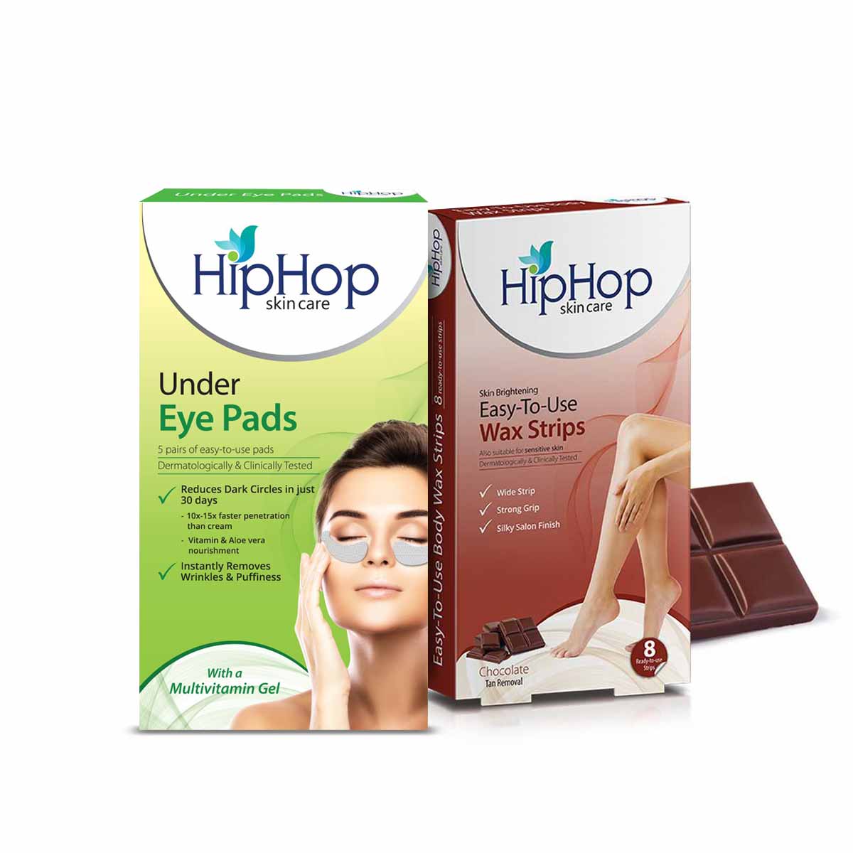 HipHop Body Wax Strips (Choco Extract, 8 Strips) + Under Eye Pads (Multivitamin Gel, 5 Pairs)