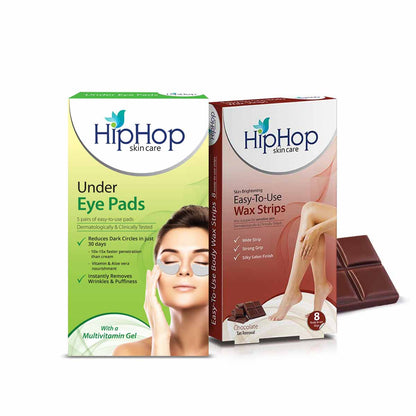 HipHop Body Wax Strips (Choco Extract, 8 Strips) + Under Eye Pads (Multivitamin Gel, 5 Pairs)