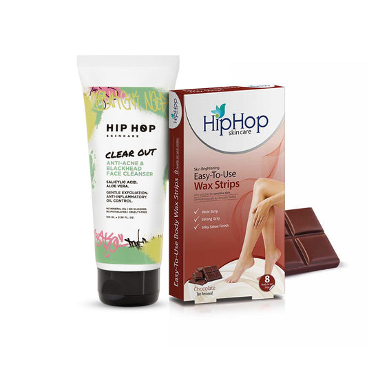 HipHop Body Wax Strips (Choco Extract, 8 Strips) + Anti-Acne Face Cleanser (Salicylic Acid, 100 ml)