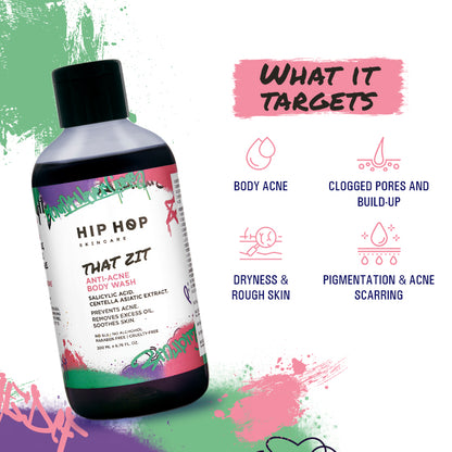 HipHop Body Wax Strips (Aloe Vera, 8 Strips) + Anti-Acne Body Cleanser (Salicylic Acid, 200 ml)