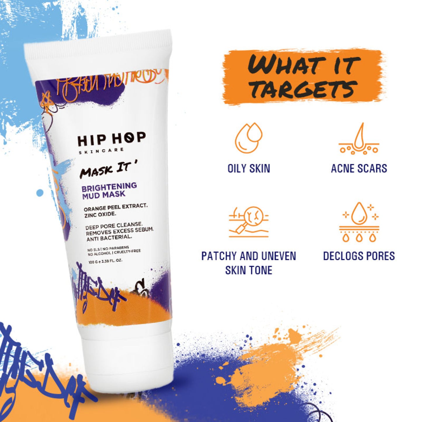 HipHop Body Wax Strips (Aloe Vera, 8 Strips) + Brightening Mud/Face Mask (Orange Peel Extract, 100 ml)