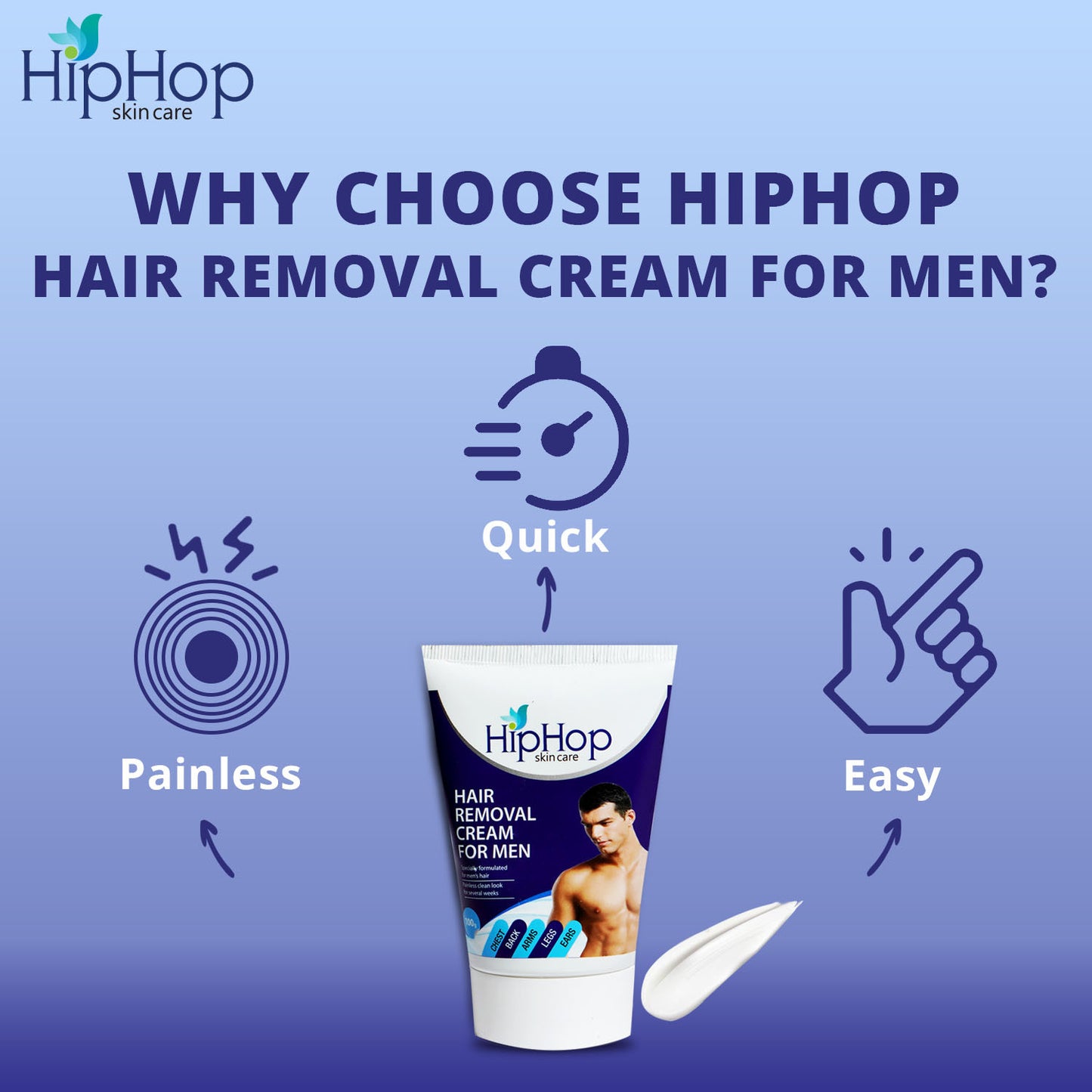 HipHop Body Wax Strips (Aloe Vera, 8 Strips) + Hair Removal Cream for Men (Aleo Vera, 100gm)