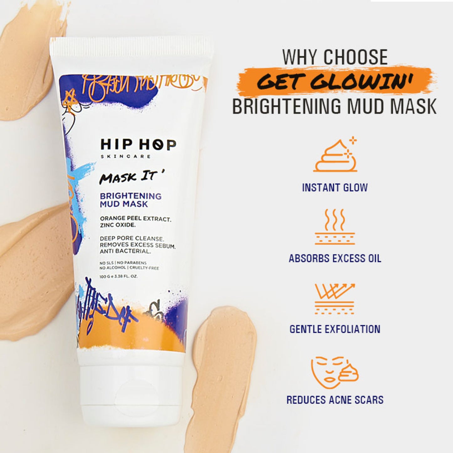 HipHop Facial Wax Strips (Argan Oil, 20 Strips) + Brightening Mud/Face Mask (Orange Peel Extract, 100 ml)