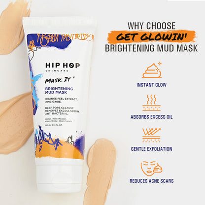 HipHop Facial Wax Strips (Argan Oil, 20 Strips) + Brightening Mud/Face Mask (Orange Peel Extract, 100 ml)