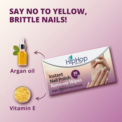HipHop Instant Nail Polish Remover Wipes With Argan Oil & Vitamin E (30 Wipes)
