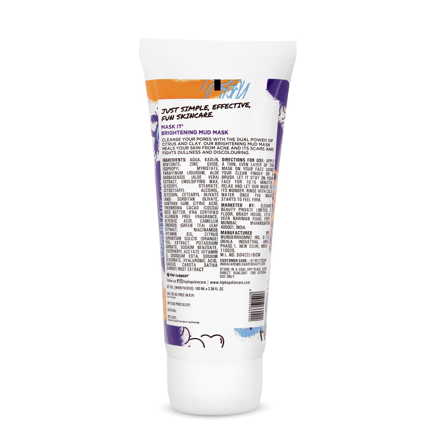 HipHop Body Wax Strips (Aloe Vera, 8 Strips) + Brightening Mud/Face Mask (Orange Peel Extract, 100 ml)