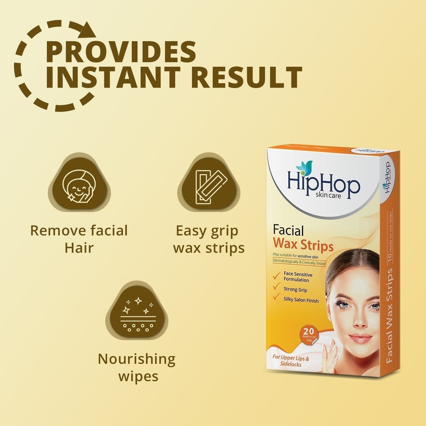 HipHop Facial Wax Strips (Argan Oil, 20 Strips) + Hair Removal Cream for Men (60gm)
