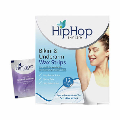 HipHop Bikini & Underarm Wax Strips (Argan Oil, 12 Strips) + Hair Removal Cream for Men (Aleo Vera, 100gm)