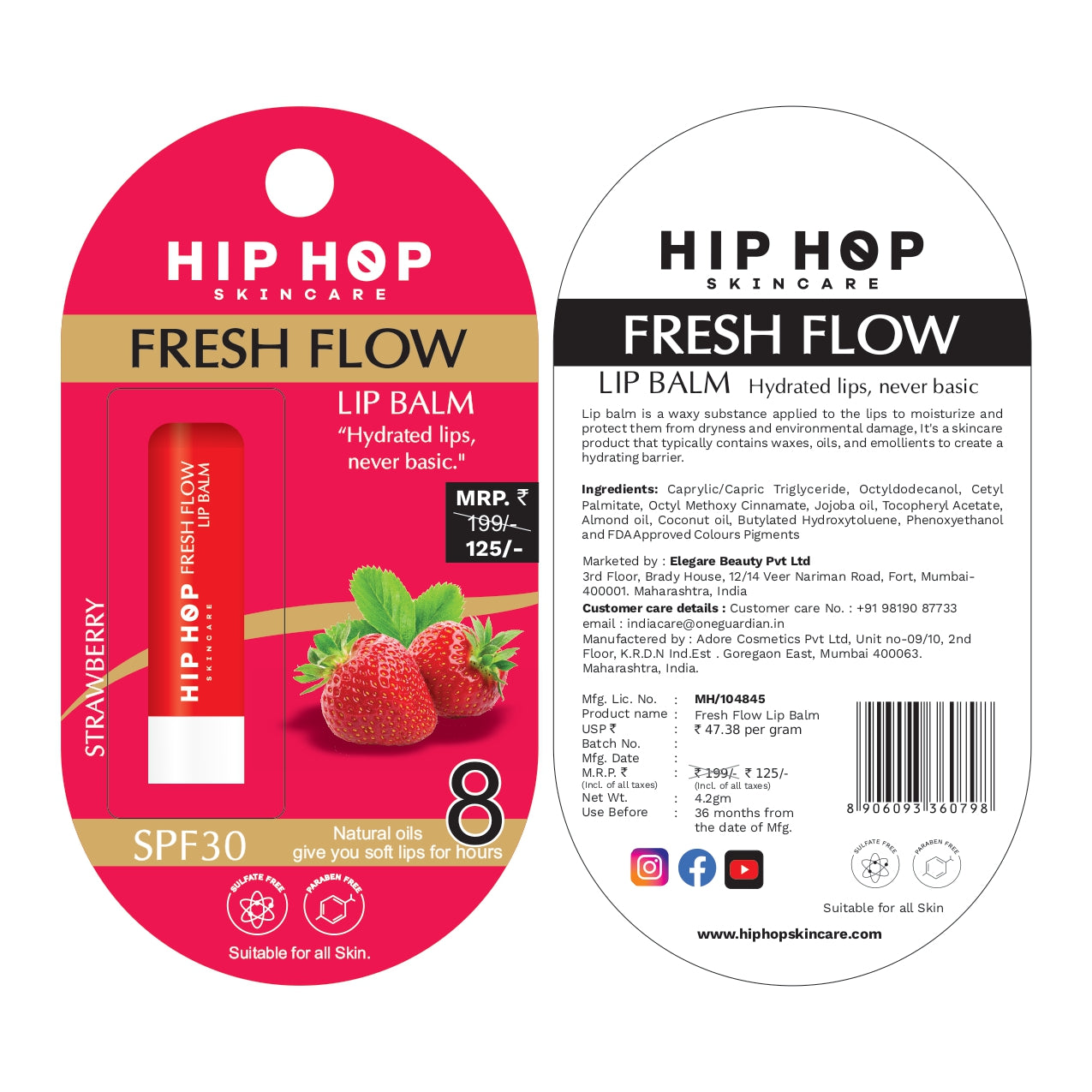 HipHop Skincare Fresh Flow Lip Balm SPF 30 | Hydrated Lips, Never Basic | Natural Oils | Soft & Moisturized Lips | Suitable for All Skin Types