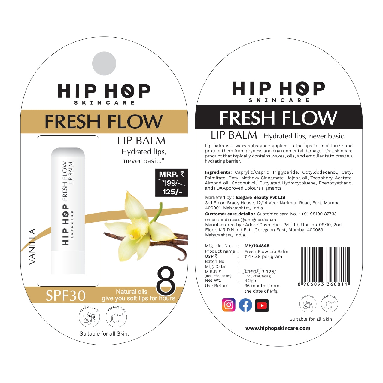 HipHop Skincare Fresh Flow Lip Balm SPF 30 | Hydrated Lips, Never Basic | Natural Oils | Soft & Moisturized Lips | Suitable for All Skin Types